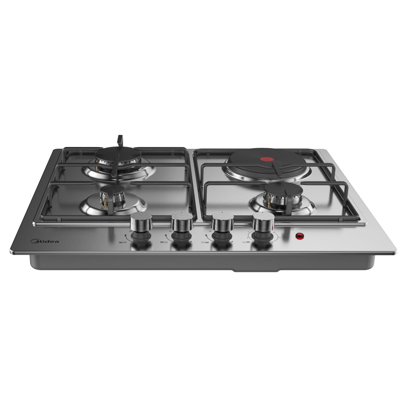 Midea 60M31SA021 60cm Built-In Hob – 3 Gas Burners + 1 Electric Hot Plate, Stainless Steel Cooktop