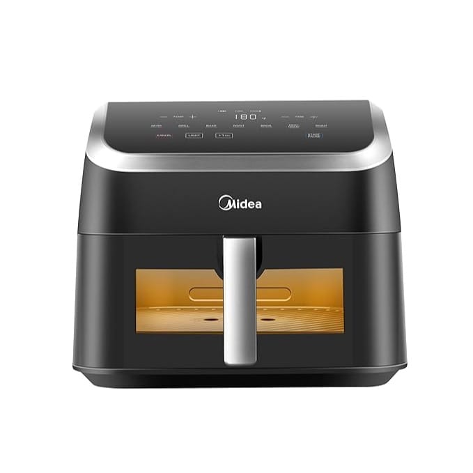 Midea Airfryer MF-CY85WK, Widemax +30%, One-Touch Presets,HeatXpress Technology57% increase in cooking efficiency, See-Thru, Metal Inner Shell, Fluorine-free Coating, safe and healthy, 8.5 Liters, Black