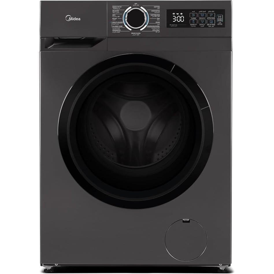 Midea 8KG Front Load Washing Machine With BLDC Inverter Motor, 1400 RPM, 15 Programs, Fully Automatic Washer With Lunar Dial, Integrated Digital Control-LED Display, Water Cube Drum - MF110W80B/T-GCC