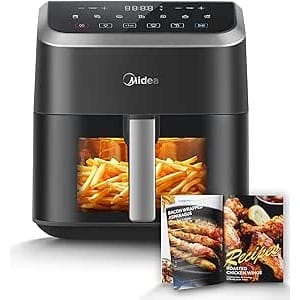 Midea MF-CY50K 5L Air Fryer with HeatXpress Technology, 90% Oil Reduction, 7 Programs, Clear Illuminated Window, Non-stick, Time and Energy Saving