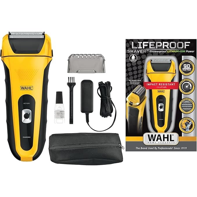 WAHL Life Proof Rechargeable Electric Shaver for Men | Waterproof for Wet & Dry Use | Shockproof Design with Strong Grip | Easy Gliding Stainless Steel Blades | 90 Minute Cordless Runtime (7061-127)