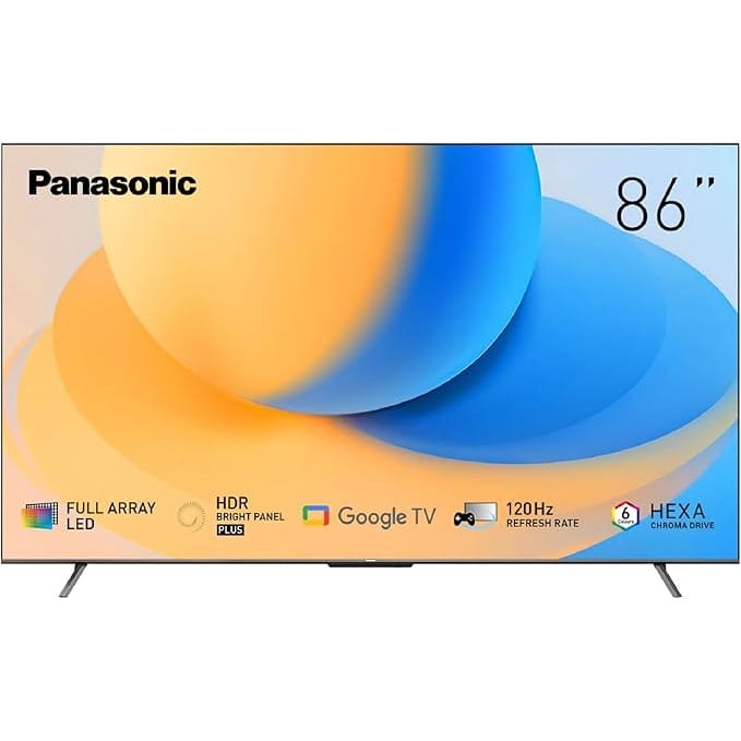 Panasonic 86" 4K LED Smart TV with Native 120Hz Refresh Rate, Full Array LED with Quantum Dot sheet, Google TV, Bezel Less Design, Dolby Vision.Atmos, Google Assistant (2024 Model - KSA Version)