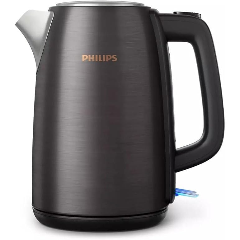 Philips Kettle 5000 Series - 2200W, 1.7L Capacity, Stainless Steel, Spring Lid, Auto-off, 360 Pirouette, Black/Copper - HD9352/31