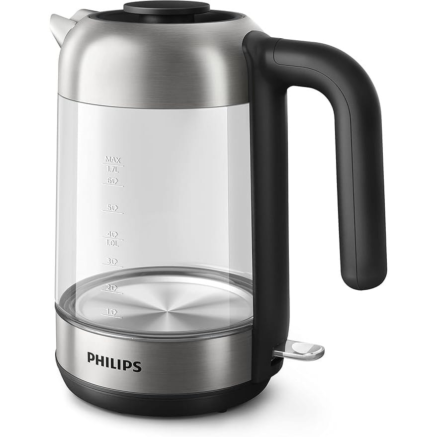 Philips Glass Kettle Series 5000-2200W, 1.7L, Blue Light Indicator, Removable lid, Metal/Transparent - HD9339/81