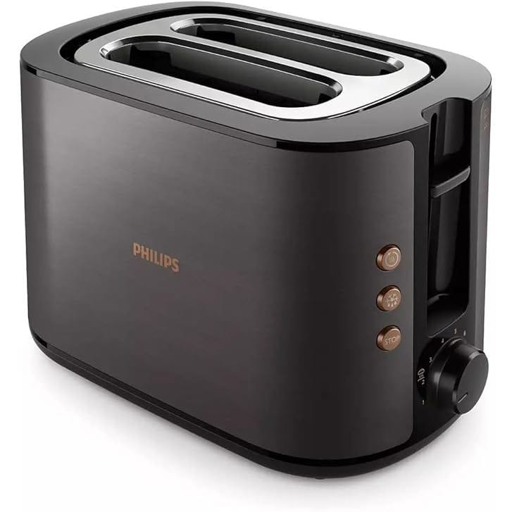 Philips 5000 Series Toaster - 950W, Auto Shut-off, Reheat Mode, Bun Warming Rack, Black & Copper - HD2650/31