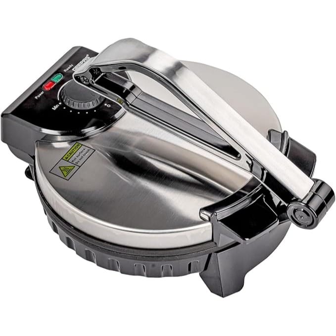 Geepas-Chapathi Maker, Mexican Style Tortilla Press, GCM6125 | Ideal for Making Homemade Tortillas Tacos Flatbreads Chapati Roti | Non-Stick Coating, Adjustable Thermostat