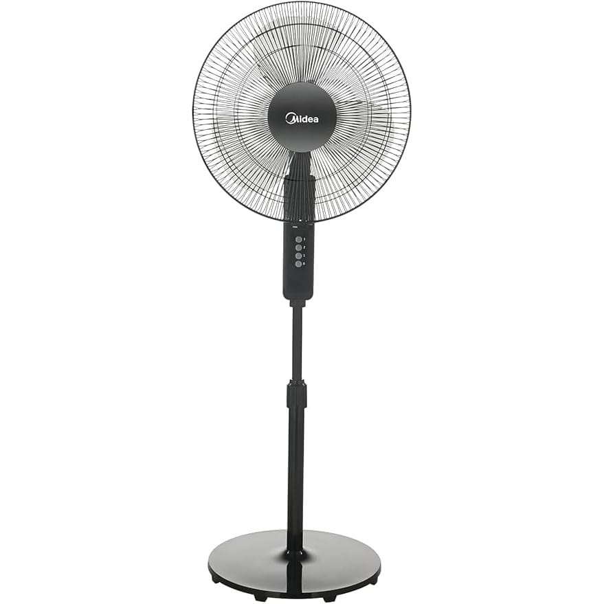 Midea Pedestal Stand Fan with SQD Motor, 16 inch, 3D Oscillation Directions, 3 Speed Levels & Adjustable Height, 3 Leaf Blade with 7.5 Hours Timer, Best for Home & Office, Black, FS4019K