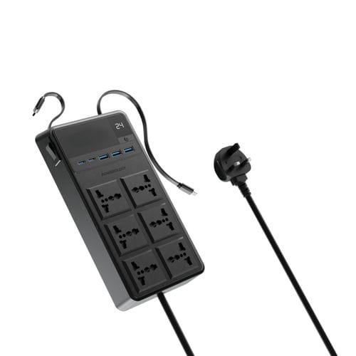 Powerology 6 AC Power Strip 2500W with Retractable Cables – Black