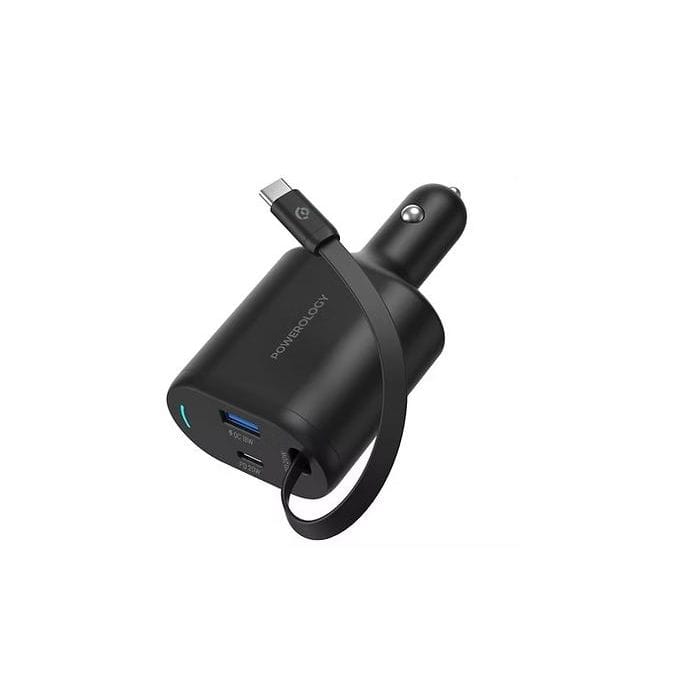 Powerology Type-C Retractable Car Charger 70W Triple Output Fast Charge – Multicolor