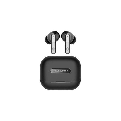 Powerology 6 Mic Hybrid ANC + ENC True Wireless Buds, Dual 13mm Drivers, Bluetooth 5.3 – Black