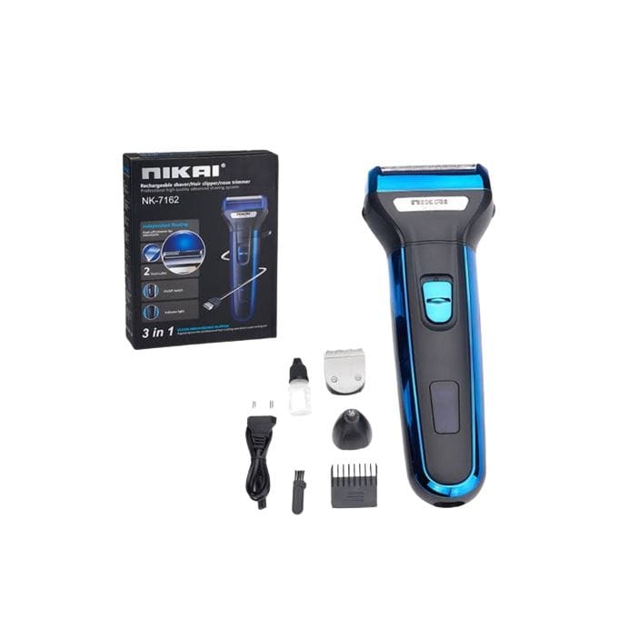 Nikai 3-in-1 Rechargeable Hair Trimmer Set – Hair Clipper, Smoother & Nose Trimmer – Black