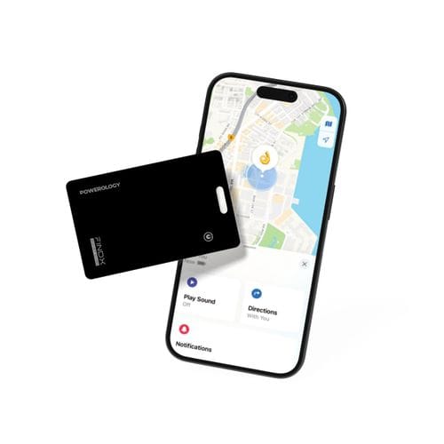 Powerology FindX Smart Card Device Finder – Compatible with Apple Find My, Bluetooth 5.3 (Black)