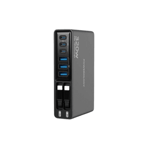 Powerology Univo 320W GaN Charging Station PD 100W Multi-Port Fast Charger for Laptops & Devices – Black