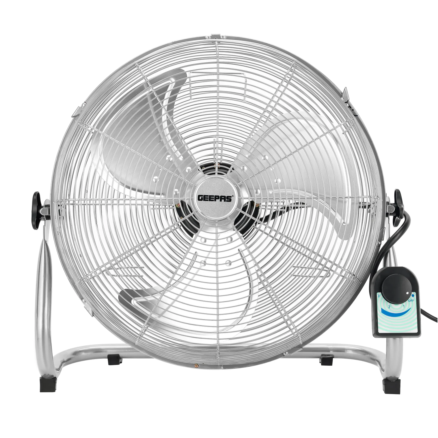 Geepas GF21196 18 Inch Industrial Metal Floor Fan | 150W Copper Motor| Durable Metal Blades | Adjustable Height | Robust Airflow | Energy Efficient