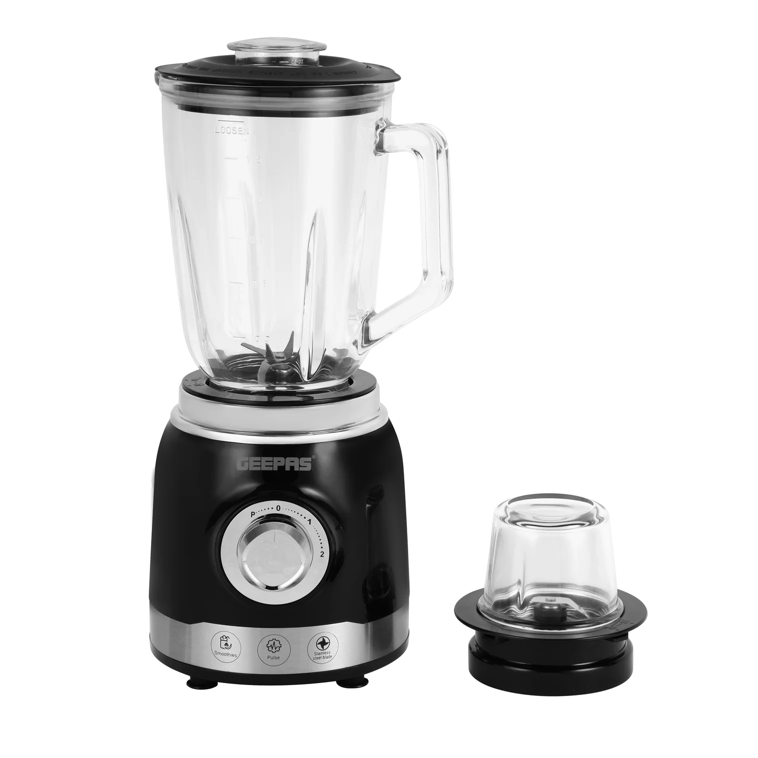 Geepas GSB44076UK Glass Jug Blender | 700W Motor| 1.5L Glass Jar| Ice Crush Function| Multi-Speed Control| Stainless Steel Blades for Smooth Blending