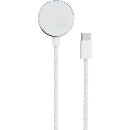 Porodo One Touch Charger magnetic Watch Charger 2.5W,, Strong Magnet, High-Speed Charging, Durable Cotton Briaded Material, USB-C Connector, All Apple watch generations and Samsung Galaxy watches, Galaxy watch 7, watch ultra, 6,5,4,3 and active series - White