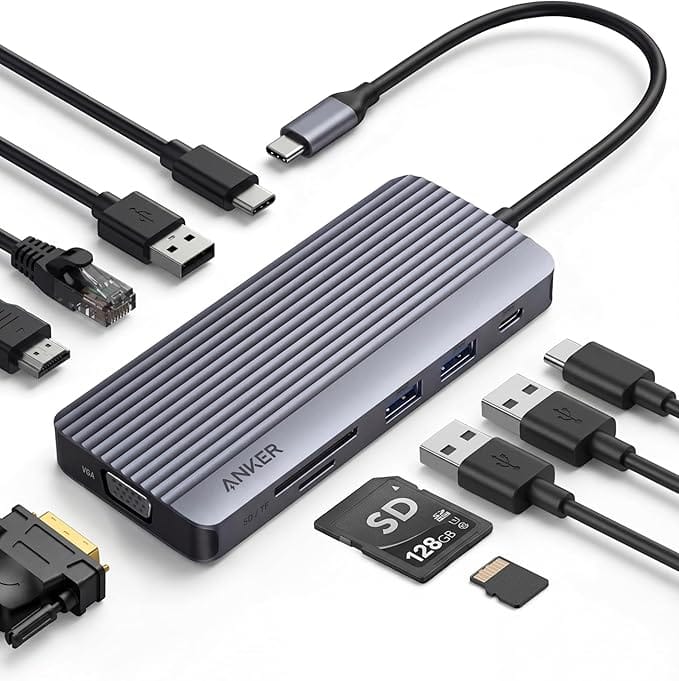 Anker Dual-Display USB-C Hub (10-in-1), 4K @ 30Hz HDMI Display with 100W Max Power Delivery, 5 Gbit/s USB-C and USB-A Data Ports, for MacBook, Lenovo, Dell XPS, HP Laptops A83C20A1