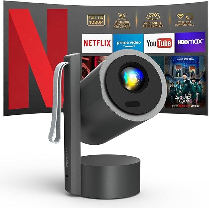 Porodo Premiere Full HD Android Smart Projector, 270° Angle Adjustment, Ultra Wide Screen 200", Precision Autofocus, Keystone Correction, Wireless Connectivity