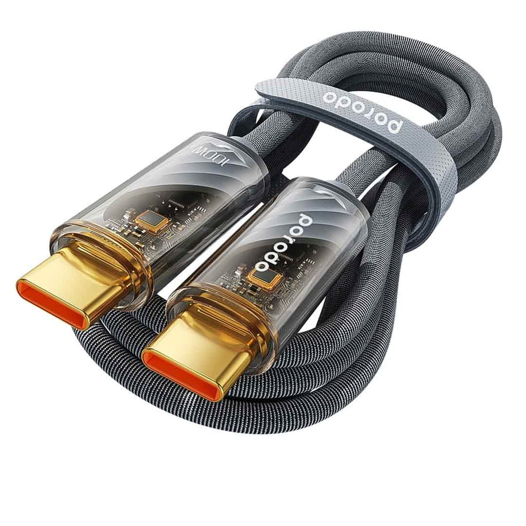 Porodo Braided 100W PD C to C Cable With Transparent Head 1M - Grey