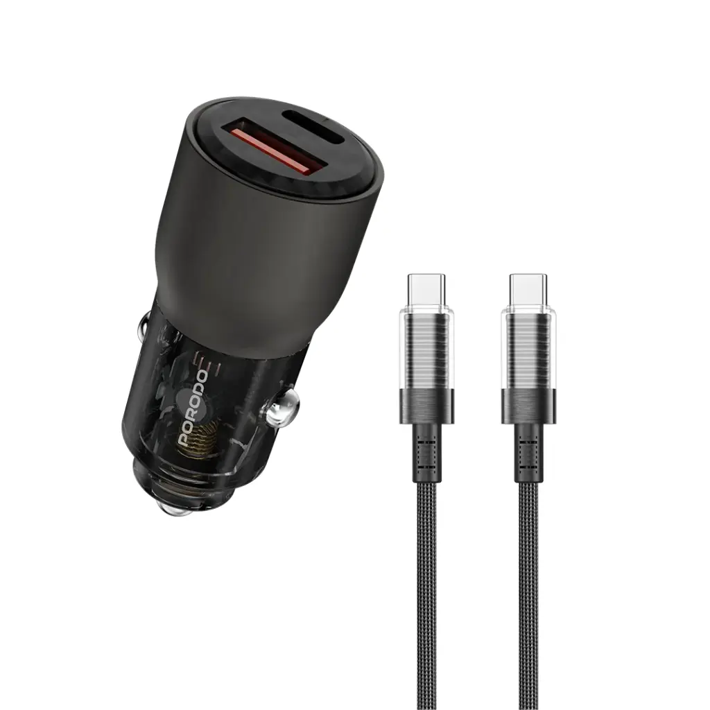 Porodo 95W Car Charger Transparent with 0.9M USB-C Cable
