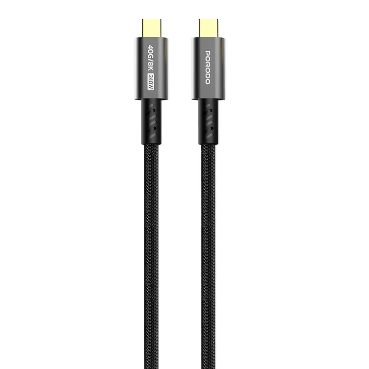 Porodo Woven USB-C to USB-C Cable – 240W, 40Gbps, 8K @60Hz – 1.8M (Black)