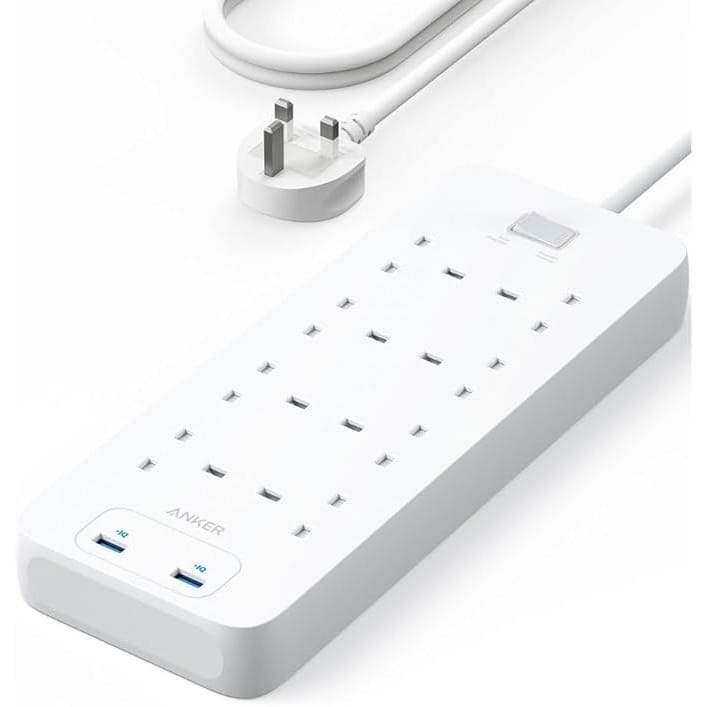 Anker 342 Power Strip with 8 AC Outlets & 2 USB Ports (12W Extension), PowerIQ Technology, Surge Protection, Fire-Resistant Casing, 1.8m Cable, Wall Mountable, for Home and Office