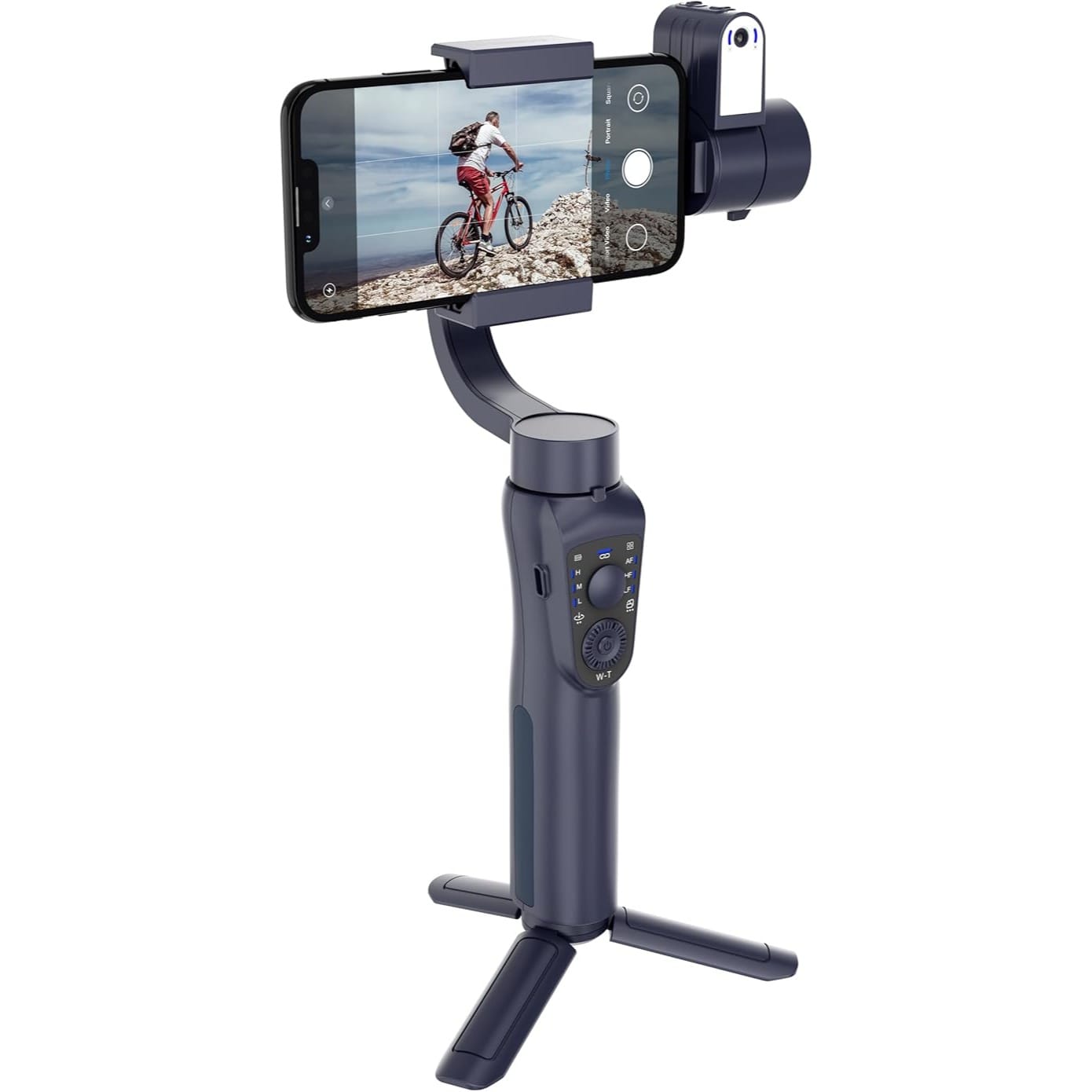 Porodo 3-Axis Gimbal Stabilizer AI Tracker, with Fill Light, 360˚Auto-Inception, 180˚Front-Rear Flip, Built-in Tripod, Object Tracking, Portable/Foldable, Power Bank, Compatible with Android & iPhone
