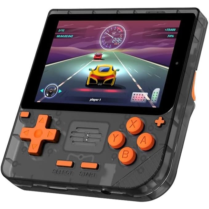 Porodo Gaming Retro Arcade Gaming Console 3.5" IPS, 3000mAh, Quad Core, 1GB RAM,+5000 Built-In Games, 6H Playtime, Ergonomic Design, 64GB TF Card (Black/Orange)