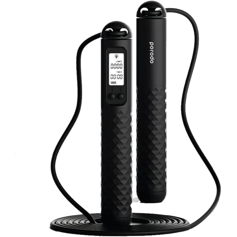 Porodo Lifestyle Smart Skipping Rope Forward, Digital Display, Interactive Audible Alert, Ergonomic Grip, Included Indoor Cordless Ball, Adjustable Length, Cordless Jumping Rope, Fitness