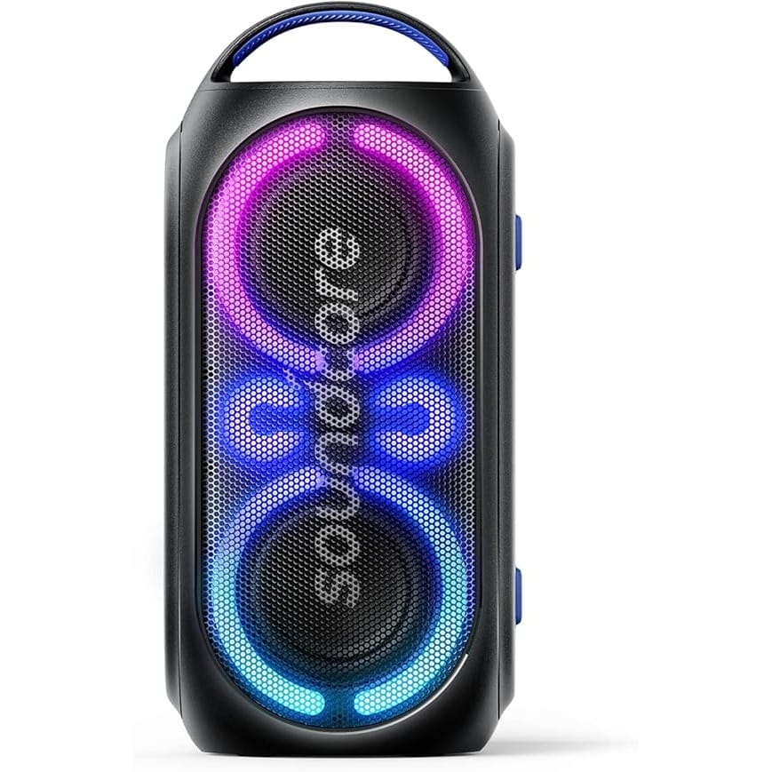 Soundcore Anker Rave Party 2 Portable Speaker, 120W Stereo Sound, PartyCast 2.0, Light Show, IPX4 Water-Resistant, 16H Playtime, Mic Input, Custom EQ & Bass Up for Party.
