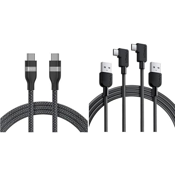 Anker USB C Cable, 240W 6 ft Upcycled-Braided USB C to USB C & USB-A to Right Angle USB-C Cable (6ft, Braided, 2-Pack)