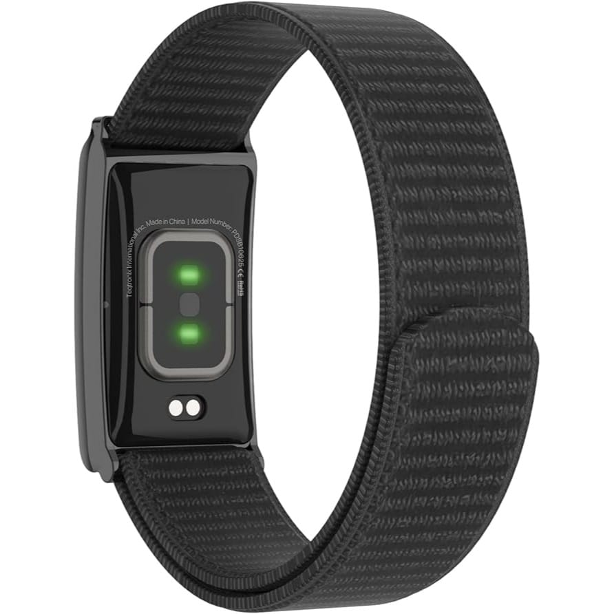 Porodo Track Fit Smart Fitness Band, IP68 Water Resistant, Long Life Battery, Heart Rate Track, Blood Oxygen, 128 sports Modes, Stress Monitor, Weather Forecast, (Orange Nylon Strap Included) (Black)
