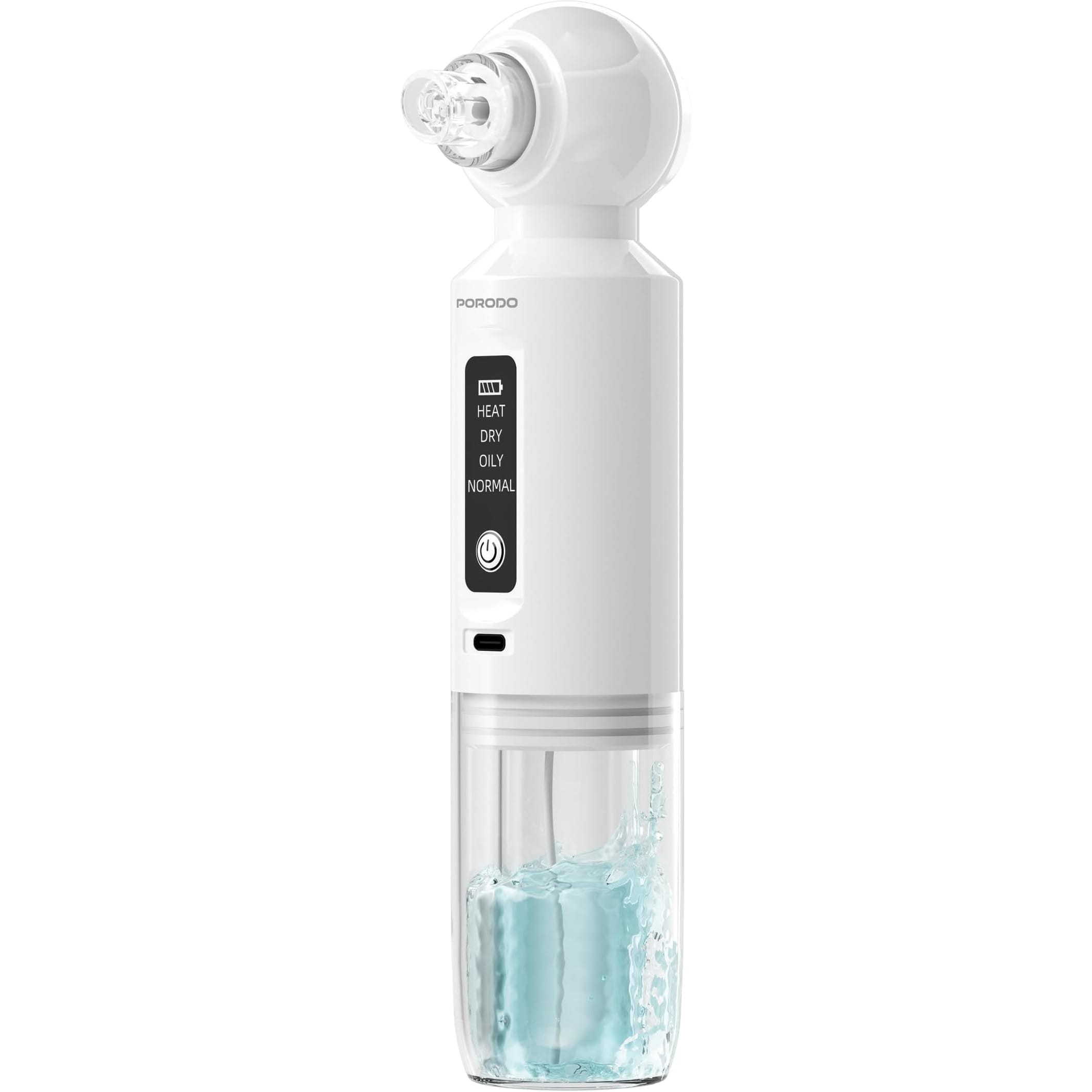 Porodo Lifestyle Deep Facial Blackhead Remover 2.8W, Microbubble Water Spray, Gentle Heat Therapy, 6 Replaceable Heads, Adjustable Suction Power, Hydro-Infusion Cleanse - White
