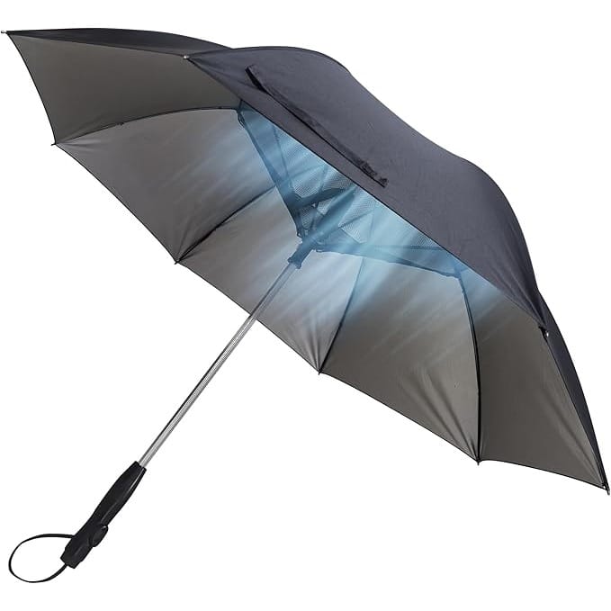 Porodo Lifestyle Umbrella With Fan & Mist Spray, UV Protection & Cooling, Up To 3 Hours Working Time, Rechargeable, 2600mAh Battery, Type C Charging Port, For Summer, Beach, Outdoor Activities