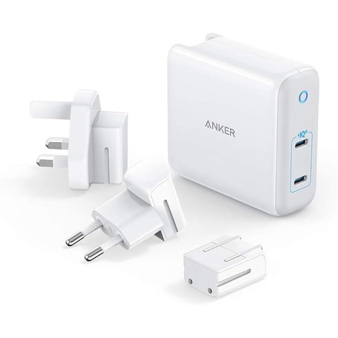 Anker PowerPort III USB-C 2-Port Charger, 60W GaN & PIQ 3.0 Type-C with Smart Power Distribution, with Interchangeable US/UK/EU Plugs for Travel, for MacBook, iPad Pro, iPhone, Galaxy and More