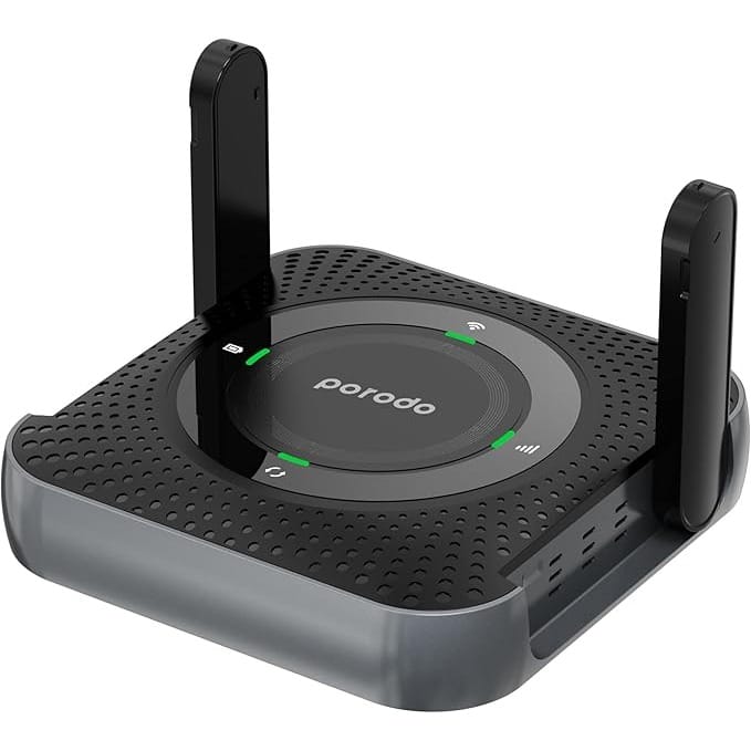 Porodo Wireless Router, 4G/LTE Home & Outdoor Portable, up to 10 Devices support, 12H Working Time, 100Mbps LAN, 100Mbps 4G Router, 40M Signal Distance, CPE/Mifi, Portable router, 2×Wi-Fi Antennas.
