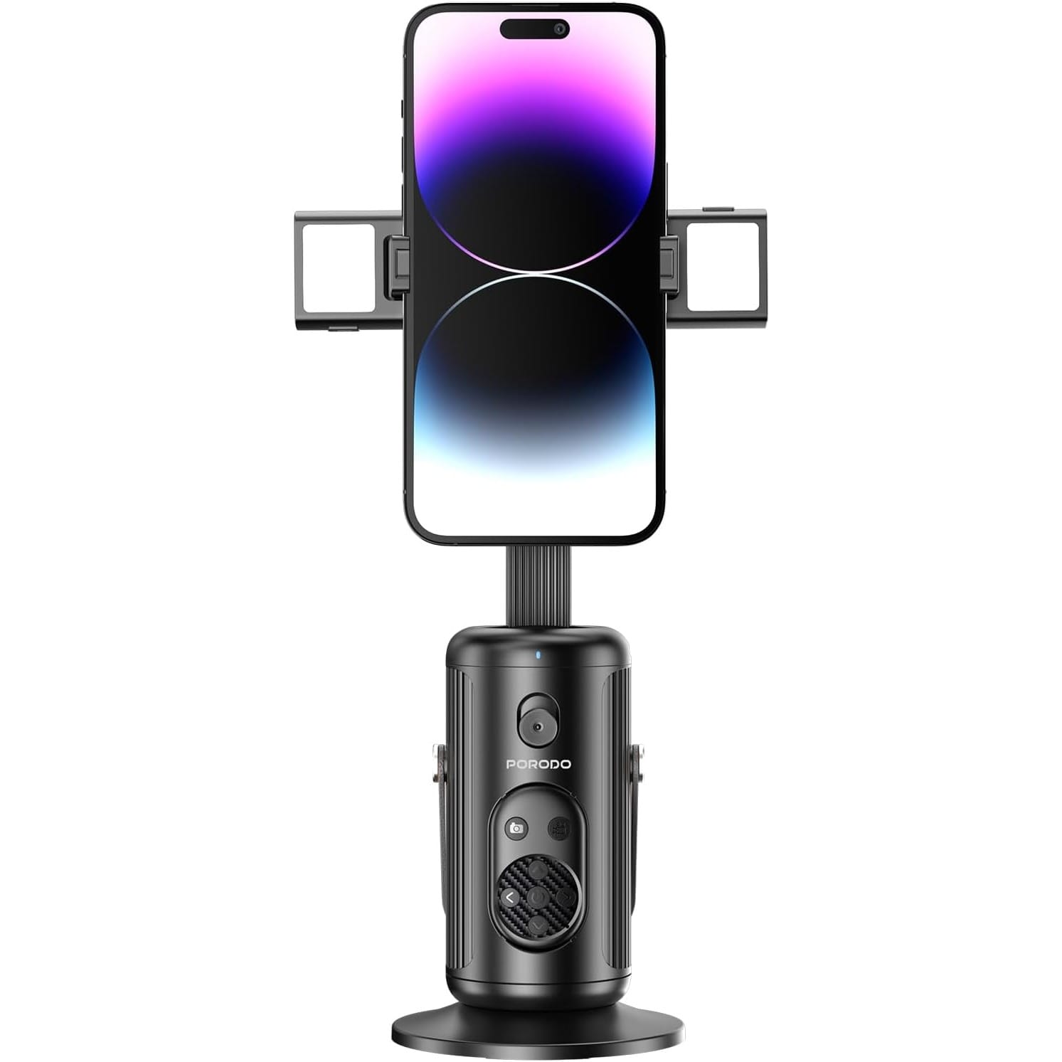 Porodo Face Tracking Smart Mount, 1800mAh Battery Capacity, Type-C Charging Port, Detachable Fill Light, Gesture Control, Wireless Shutter, 3.5H Recharge Time - Black