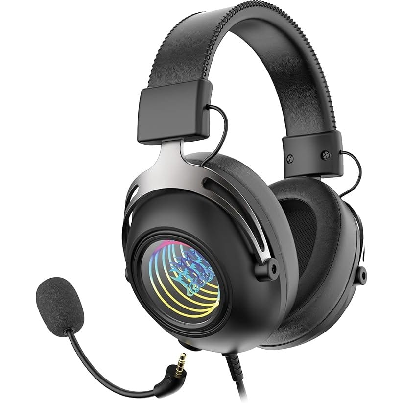 Porodo Infinity Mirror RGB Gaming Headset with Detachable Microphone, 2M Cable, 50mm Dynamic Audio Drivers, Quick Mute Control, Aluminum Frame, Compatible with PS5, PS4, Xbox, PC, Mobile - Black