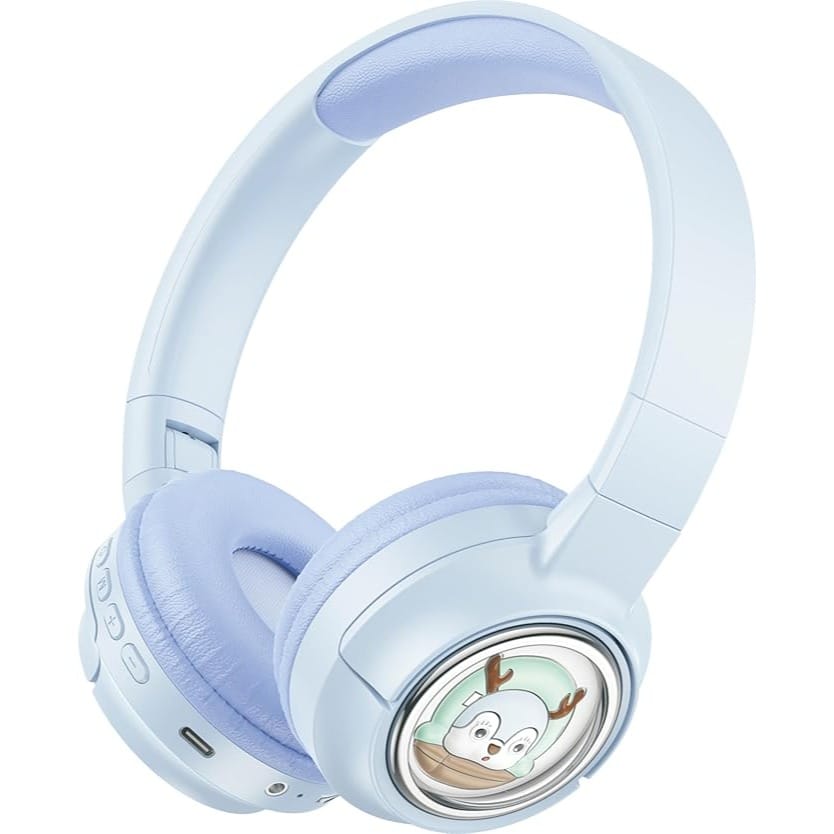 Porodo Soundtec Moose Wireless Kids Headphones with LED Lights, Up to 20 Hours Play Time, 400mAh Battery, USB-C Charging Port, Unique & Beautiful Moose Design, Comfort Cushions for Kids