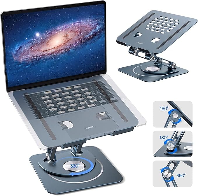 Baseus Adjustable Laptop Stand, 360 Degree Rotation Adjustable Laptop Stand (Three-Fold Version) Ergonomic Foldable Stand Holder for MacBook Air Pro, Dell XPS, HP, etc (10-17'')