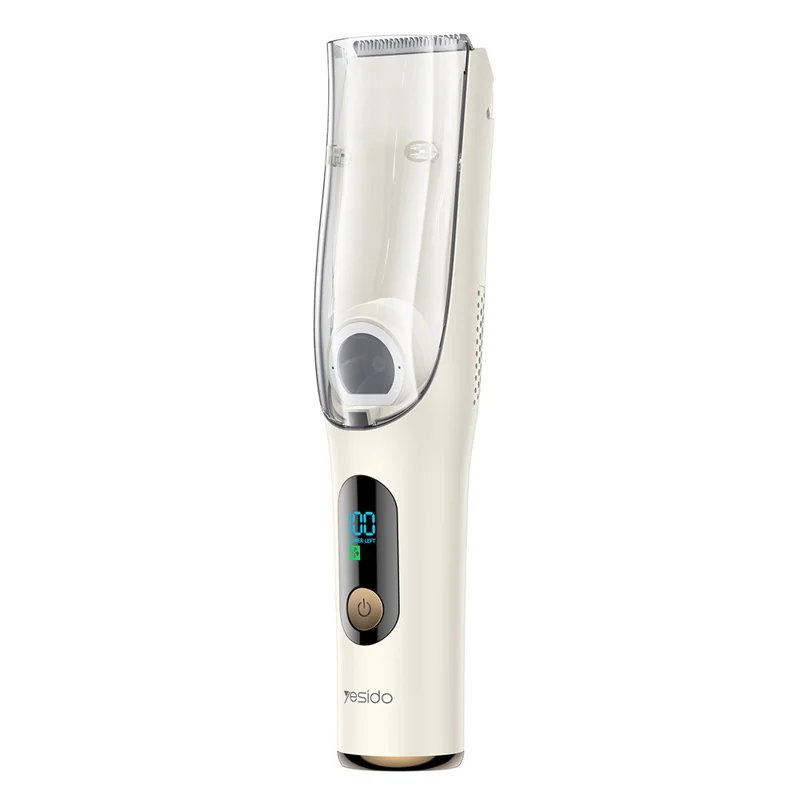YESIDO MG19 Kids Hair Clipper (Ceramic Blade, Hair Suction, Digital Display, 2-Speed, 150min Runtime) – White