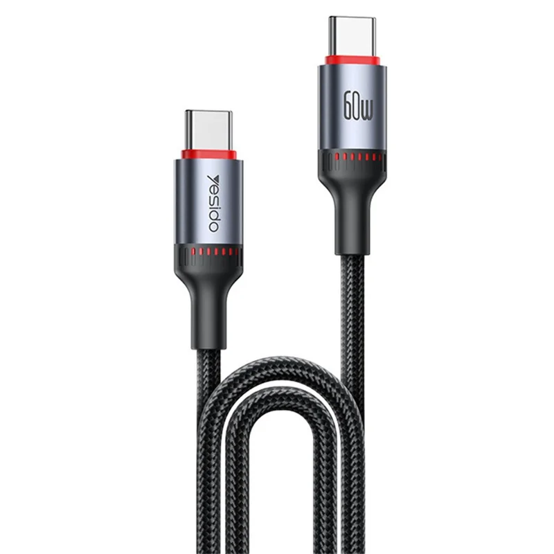 YESIDO CA183 USB C to C Cable 60W Fast Charging 2M / 6.6FT Aluminum Alloy Braided Data Sync Cord