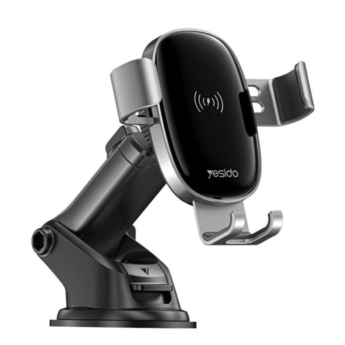 YESIDO C123 Car Phone Holder with Wireless Charging (15W Fast Charge, Dual Mount, Gravity Clamp) – Black