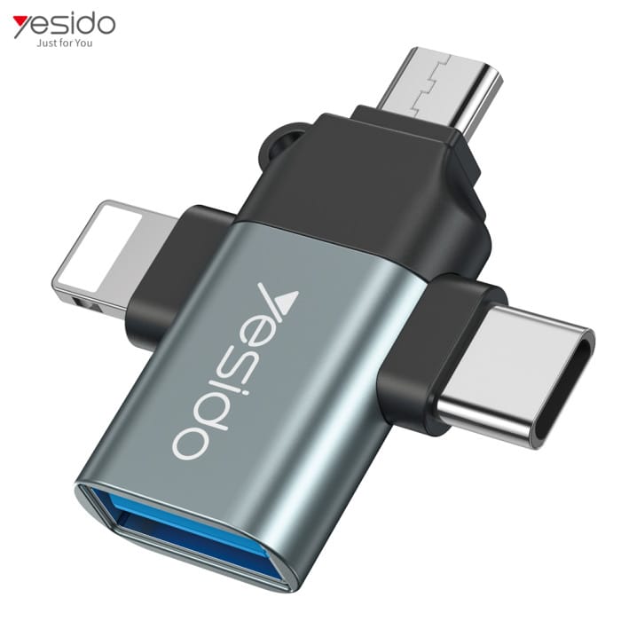 YESIDO GS15 3-in-1 OTG Adapter – USB to Type-C, Micro USB & Lightning, Data Transfer & Charging Converter