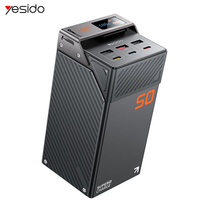 YESIDO YP63 50000mAh Power Bank (22.5W Fast Charge, PD 20W, 6 Ports, LED Display, Heavy-Duty) – Black