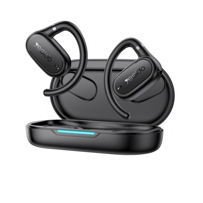 YESIDO YSP25 Open-Ear Wireless Headphones (Bluetooth 5.3, IPX5 Waterproof, 600mAh Case, OWS Design) – Black