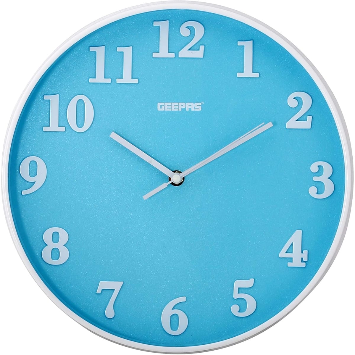 Geepas GWC26014 Wall Clock 3D Numbers | Silent Non-Ticking | Round Decorative Wall Clock for Living Room, Bedroom, Kitchen (Battery Not Included) | 2 Years Warranty (Sky Blue)