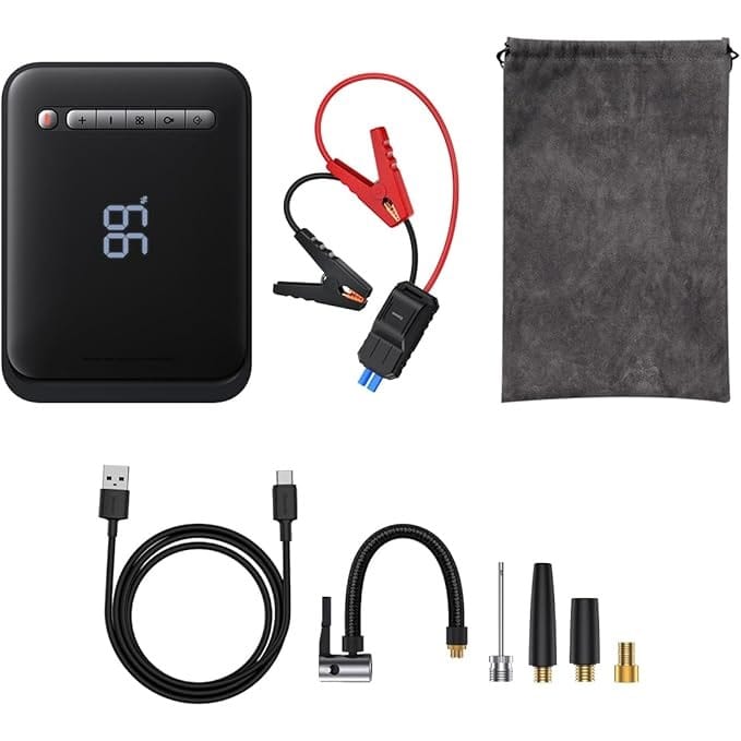 Baseus 2-in-1 Jump Starter with Air Compressor, LED Display 1000A Car Battery Charger (4.0L Gas or 2.5L Diesel) 12V Car Jump Starter Jumper Cables