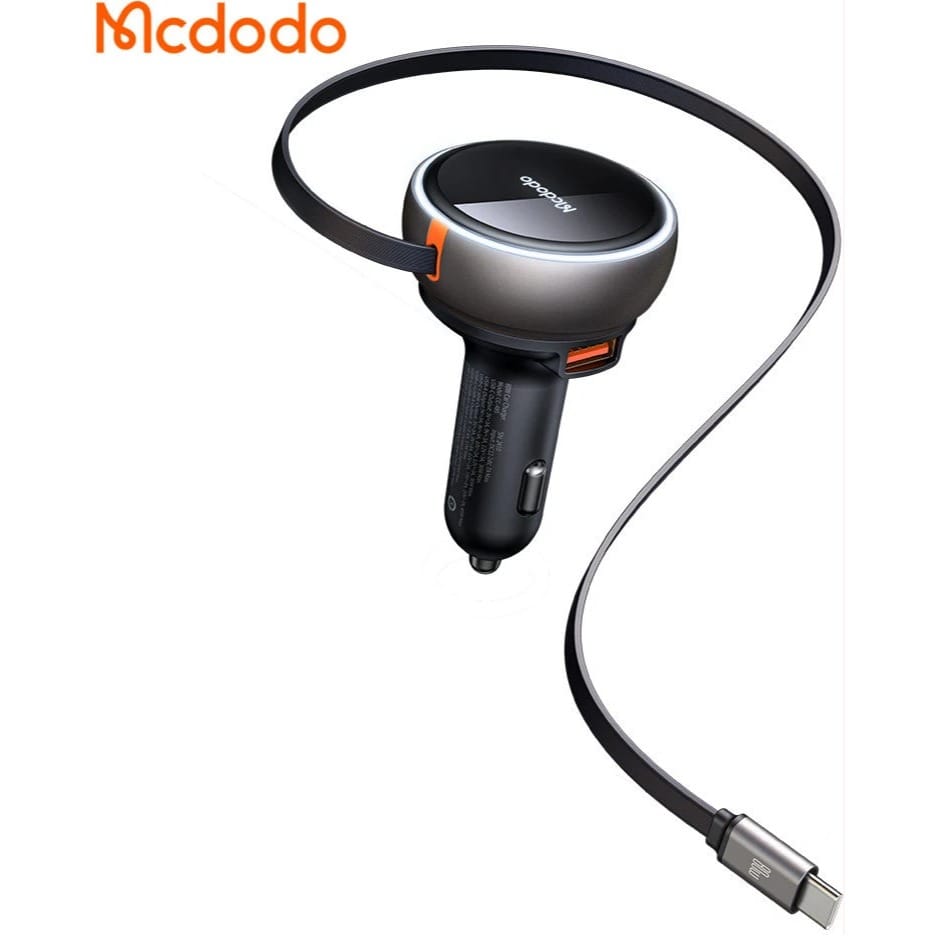 Mcdodo CC-485 FreeGo 80W PD Car Charger with 80cm Retractable USB-C Cable, Triple Device Fast Charging