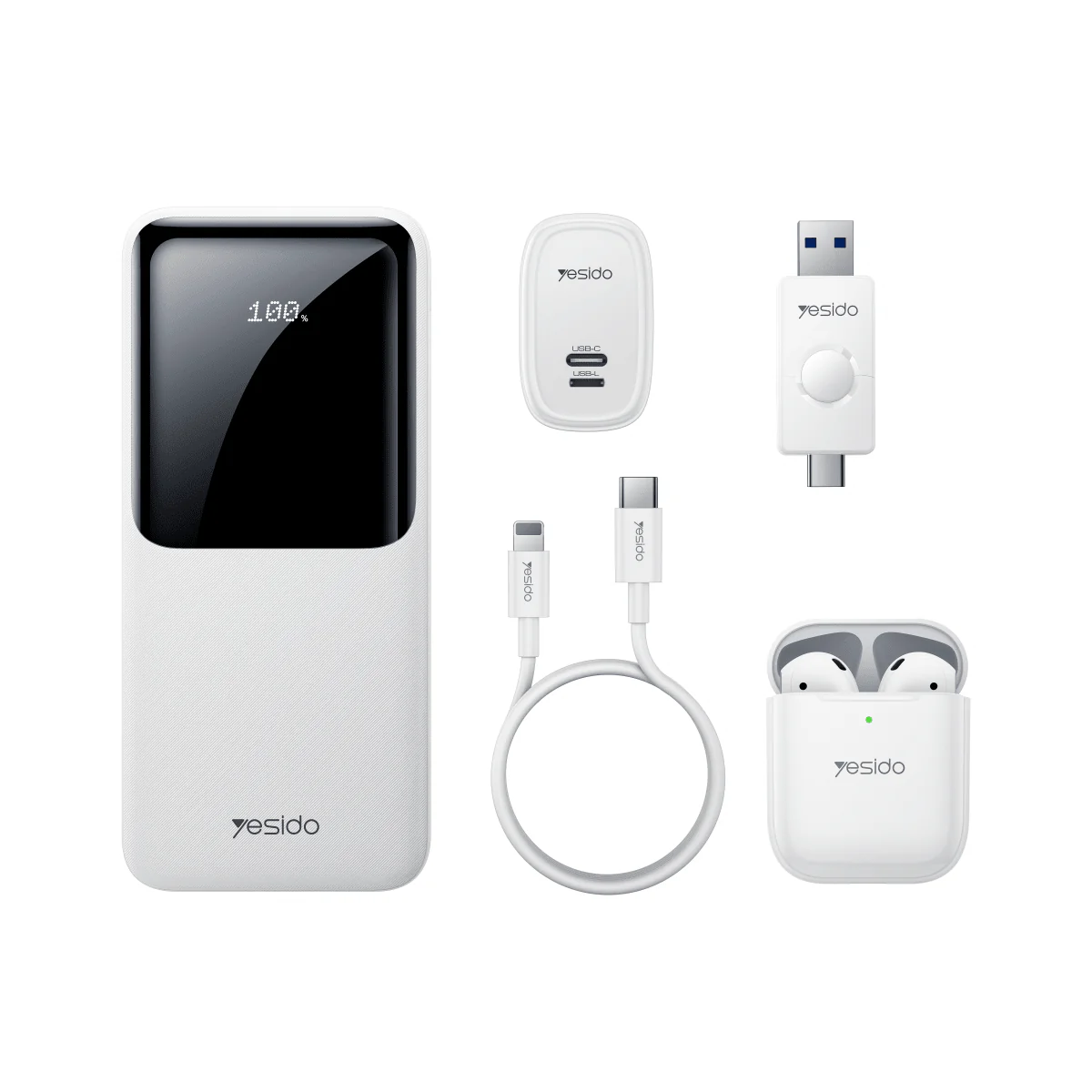 YESIDO CG10 5-in-1 Charging Bundle – 10000mAh Power Bank, TWS Earbuds, Fast Charger, Cable & USB Drive Set